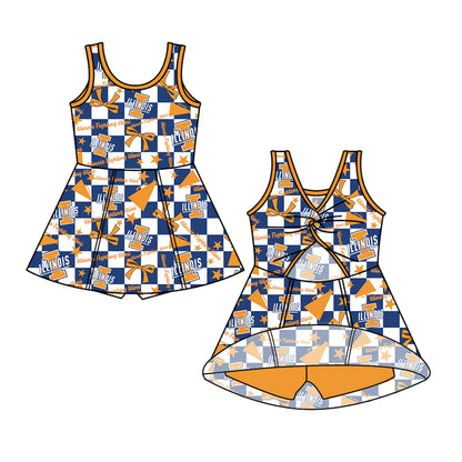 ( Moq 5 each style ) Baby Girl Toddler I Team Bows Cheer Sibling Checked Dress Set 6.30