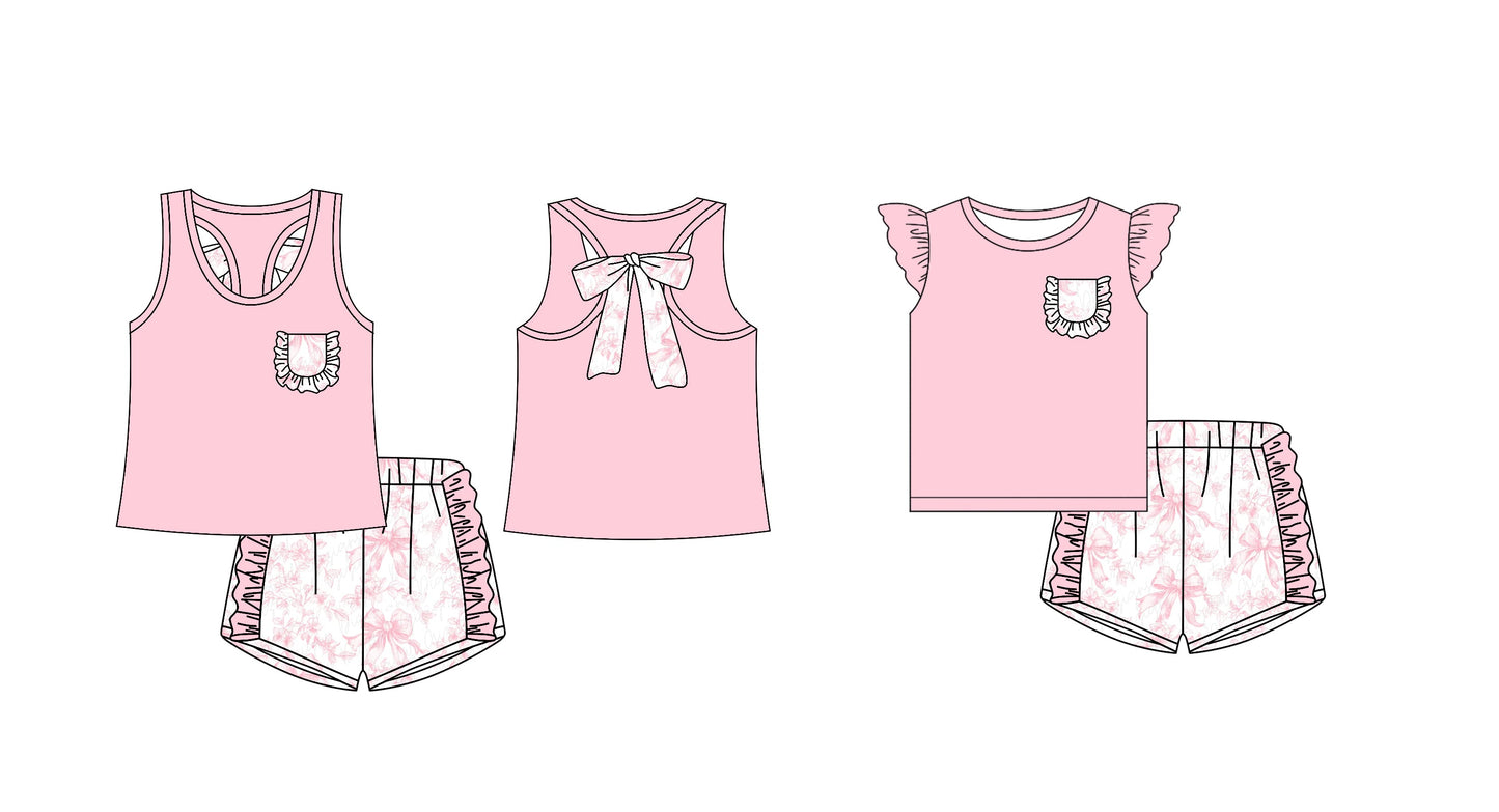 Baby Girl Summer Sibling Pink Bows Set ( Moq 5 Each Design ) 12.14
