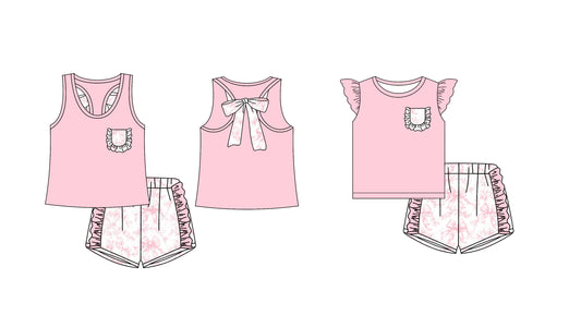 Baby Girl Summer Sibling Pink Bows Set ( Moq 5 Each Design ) 12.14