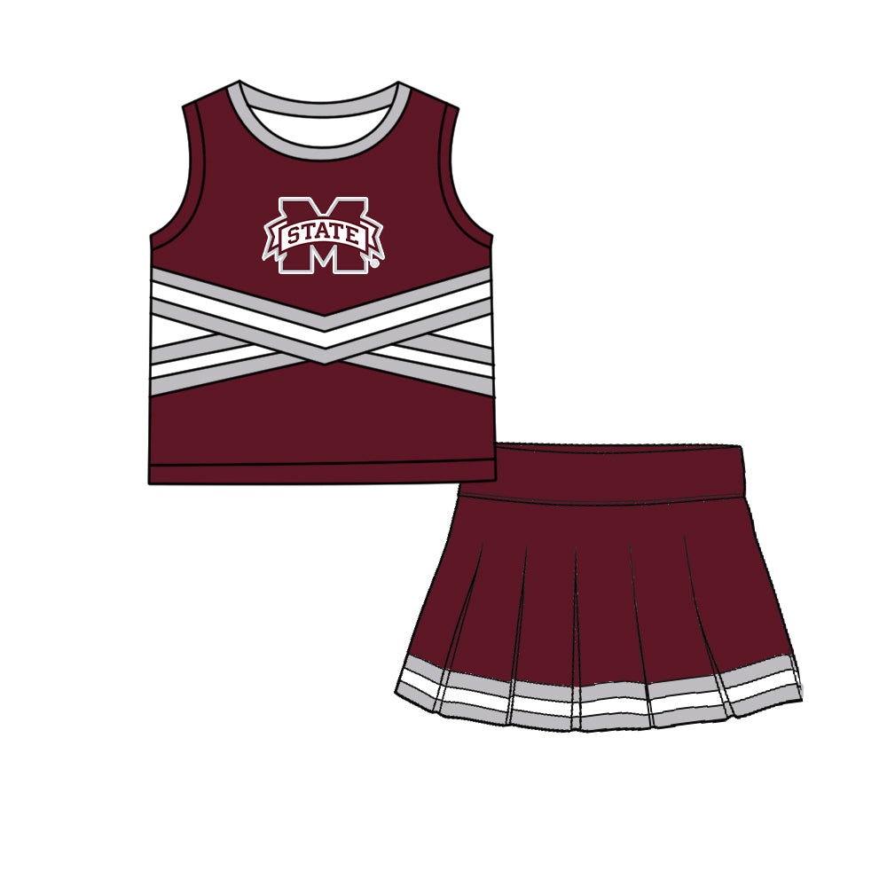 ( Moq 5 ) Baby Girls Kids Sleeveless Vest Skirt Shots Team Set Clothes