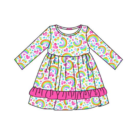 Baby Girl Long Sleeves Hearts Rainbow Dress