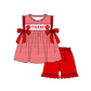 ( Moq 5 ) Baby Girls Toddler Short Sleeves Tigers Bows Stripes Tunic Red Shorts Team Set