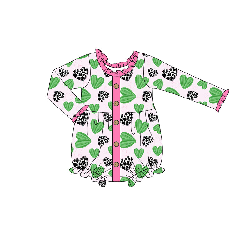 Baby Girl Infant Valentine Western Cactus Hearts Bubble Romper