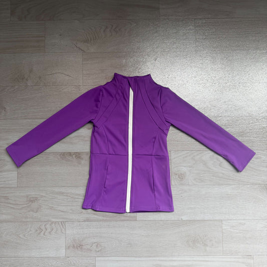 ( Moq 5 ) Preorder Baby Girls Kids Long Sleeves Purple Pockets Yoga Active Zipper Tops