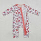 Baby Infant Girl Long Sleeves Valentines Pink Bows Zipper Bamboo Romper