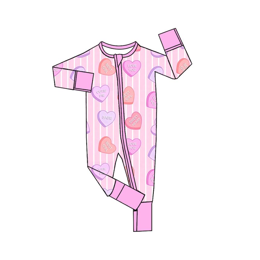 ( Moq 5 ) Preorder Baby Girls Infant Valentine Hearts Stripes Zipper Footie Sleeper Romper Clothes