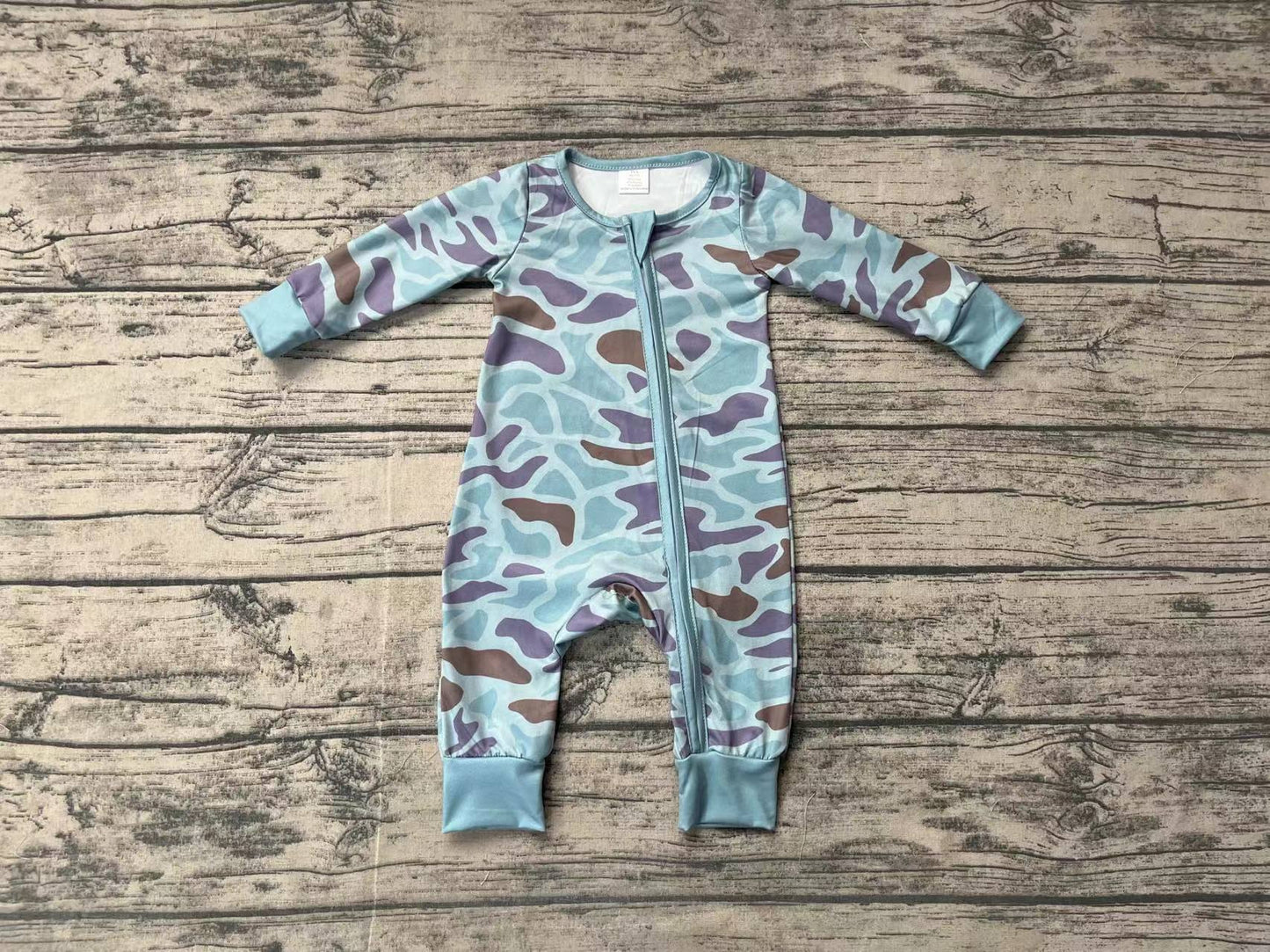 Baby Boy Long Sleeves Green Camo Zipper Bamboo Romper