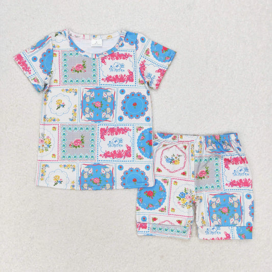 Baby Kids Short Sleeves Flower Shirt Shorts Pajamas Set