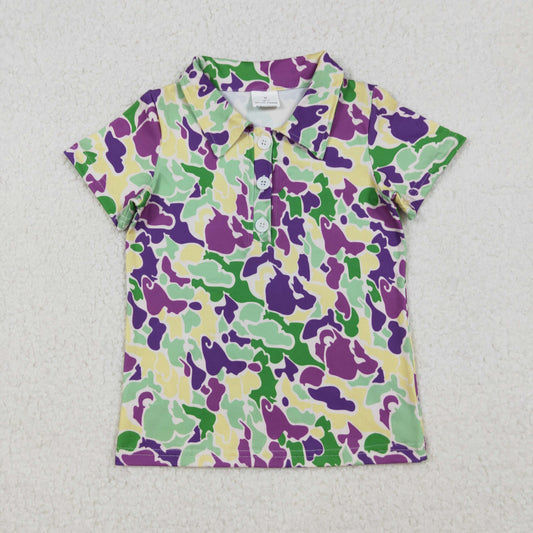 Baby Boy Short Sleeves Buttons Mardi Gras Camo Shirt RTS