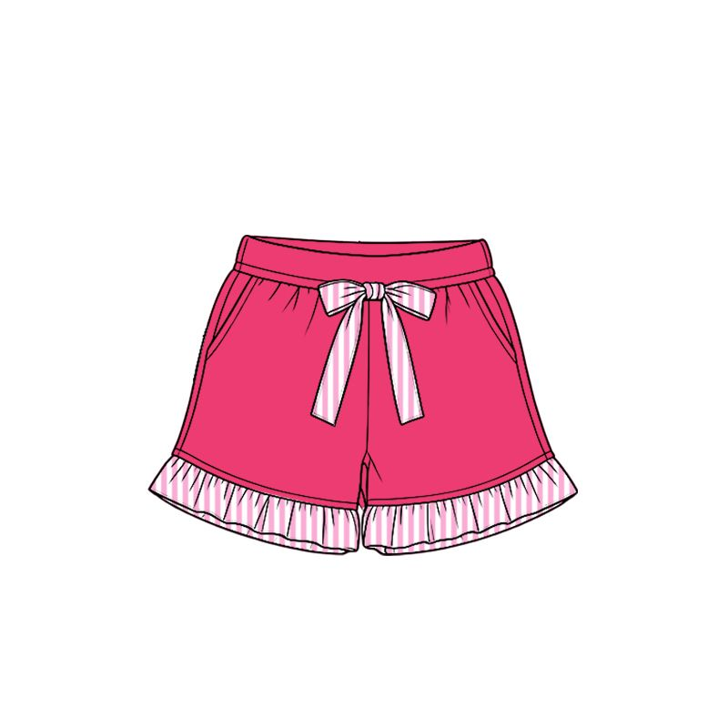 ( Moq 5 ) Preorder Baby Girls Kids Bows Pockets Ruffle Hot Pink Shorts Bottoms Clothes