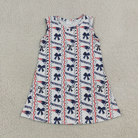 Baby Girls Kids Sleeveless Bows Team Knee Length Ruffle Dress Clothes RTS