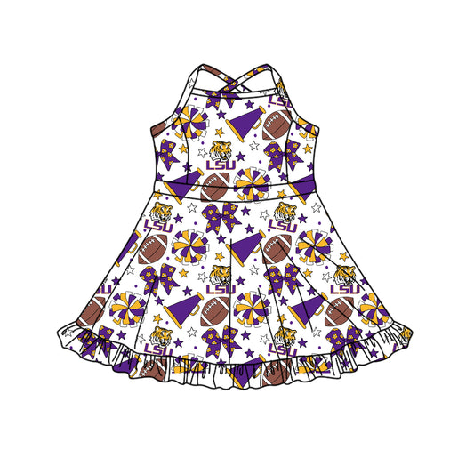 ( Moq 5 ) Baby Girls Toddler Straps Tigers Bows Cheer Football Shorts Ruffle Dress Team Clothes