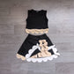 ( No moq ) Preorder Baby Girls Kids Scallop Black Shirt Bows Skirt Shorts Set Yoga Active Clothes