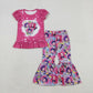 Baby Girls Short Sleeves Pink Shirt Singer Character Hearts Flower Pants Clothes Set RTS