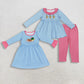 Sibling Baby Girls Kids Long Sleeves Embroidery Ducks Stripes Dress Set RTS