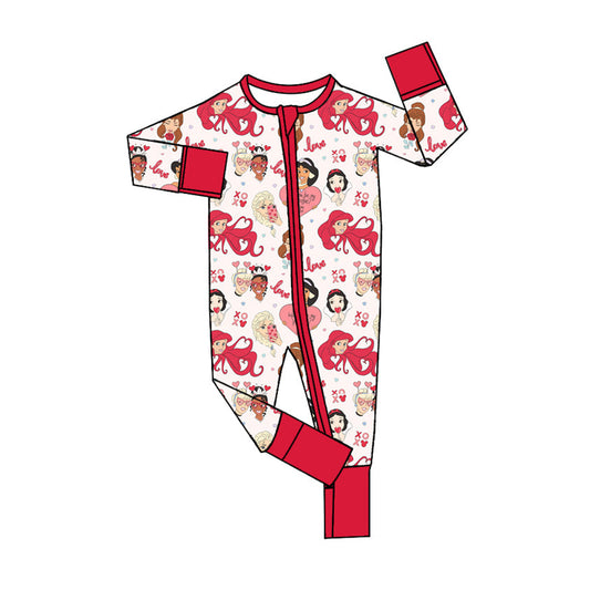 Baby Girl Infant Long Sleeves Valentines Princess Zipper Romper Moq 5