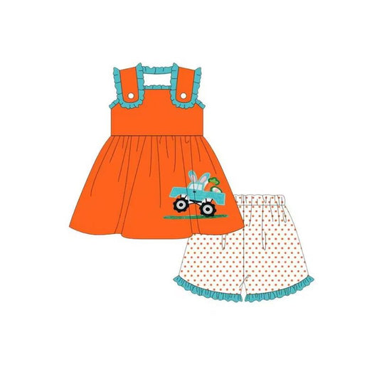 Moq 3 Pre-order GSSO0472 Baby Girl Carrot Truck Tops Shorts Easter Set