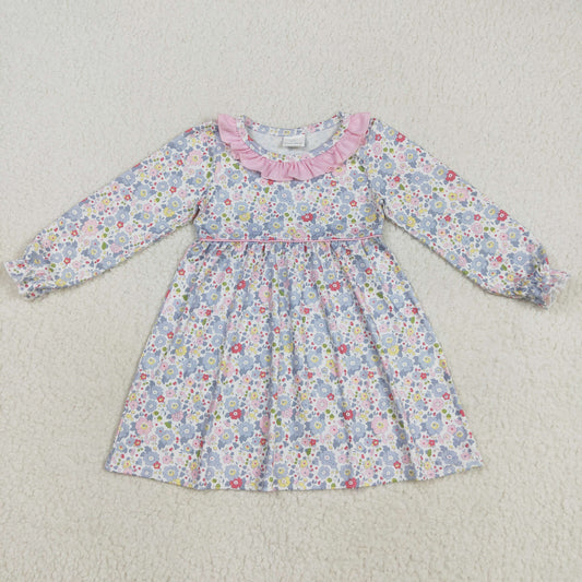 Baby Girl Long Sleeves Floral Ruffle Knee Length Dress RTS