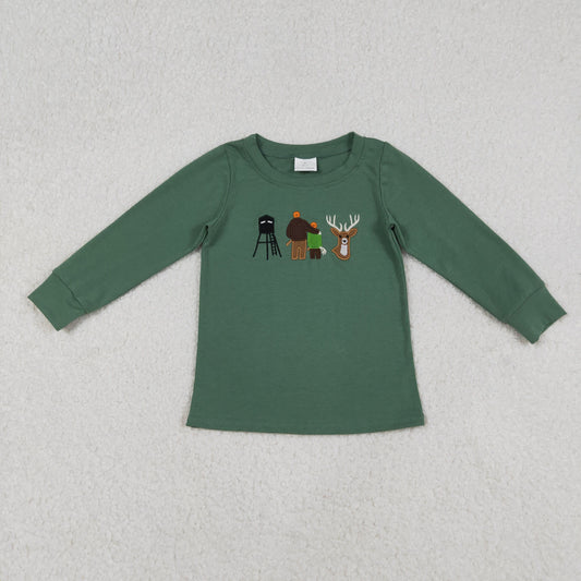 Baby Boys Kids Long Sleeves Deer Shirt Hunting Green Shirt Cotton Tops RTS