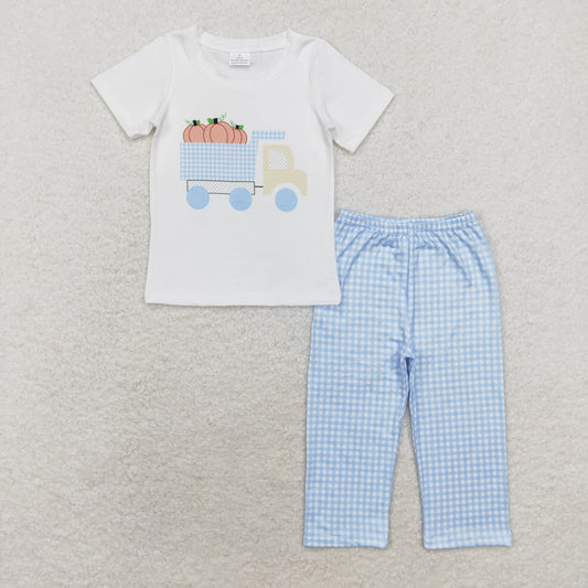 Baby Boy Short Sleeve Pumpkin Tractor Shirt Pants Set