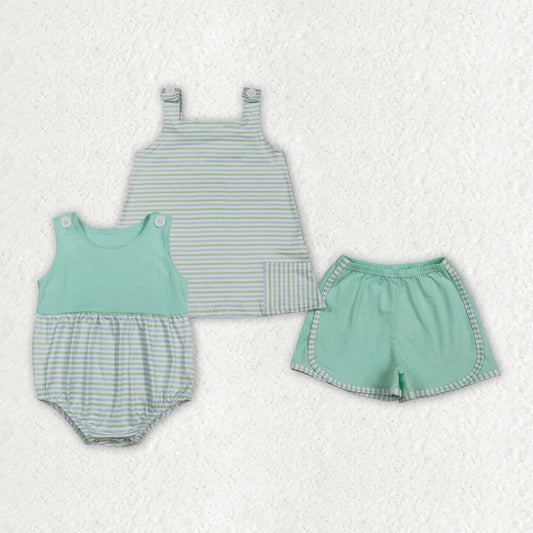 Sibling Baby Girls Sleeveless Stripes Tops Shorts Set Romper Summer Clothes RTS