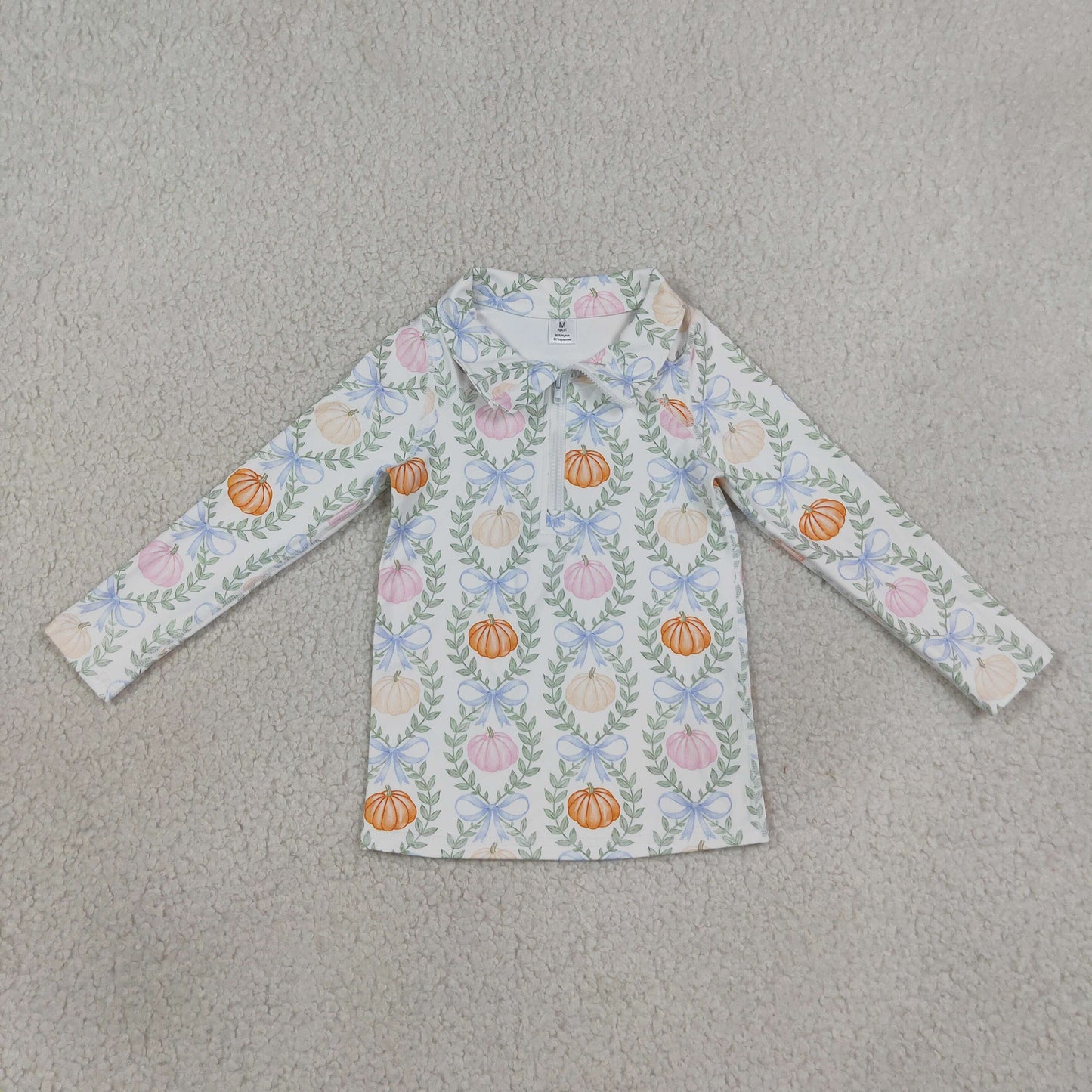 Baby Girls Kids Long Sleeves Pumpkins Bows Zipper Yoga Fall Shirt RTS