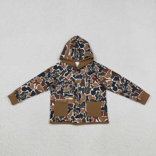 Baby Boys Kids Brown Brown Green Camo Hoodie Pockets Buttons Shirt Tops RTS