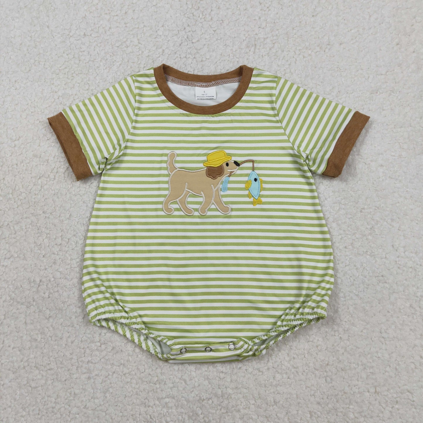 Sibling Baby Boys Short Sleeves Embroidery Dog Fishing Pockets  Shorts Set Romper Clothes RTS