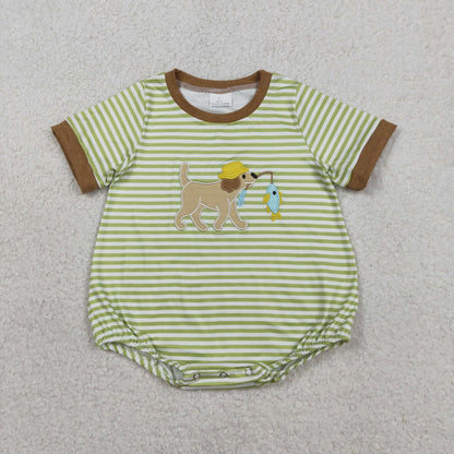 Sibling Baby Boys Short Sleeves Embroidery Dog Fishing Pockets  Shorts Set Romper Clothes RTS