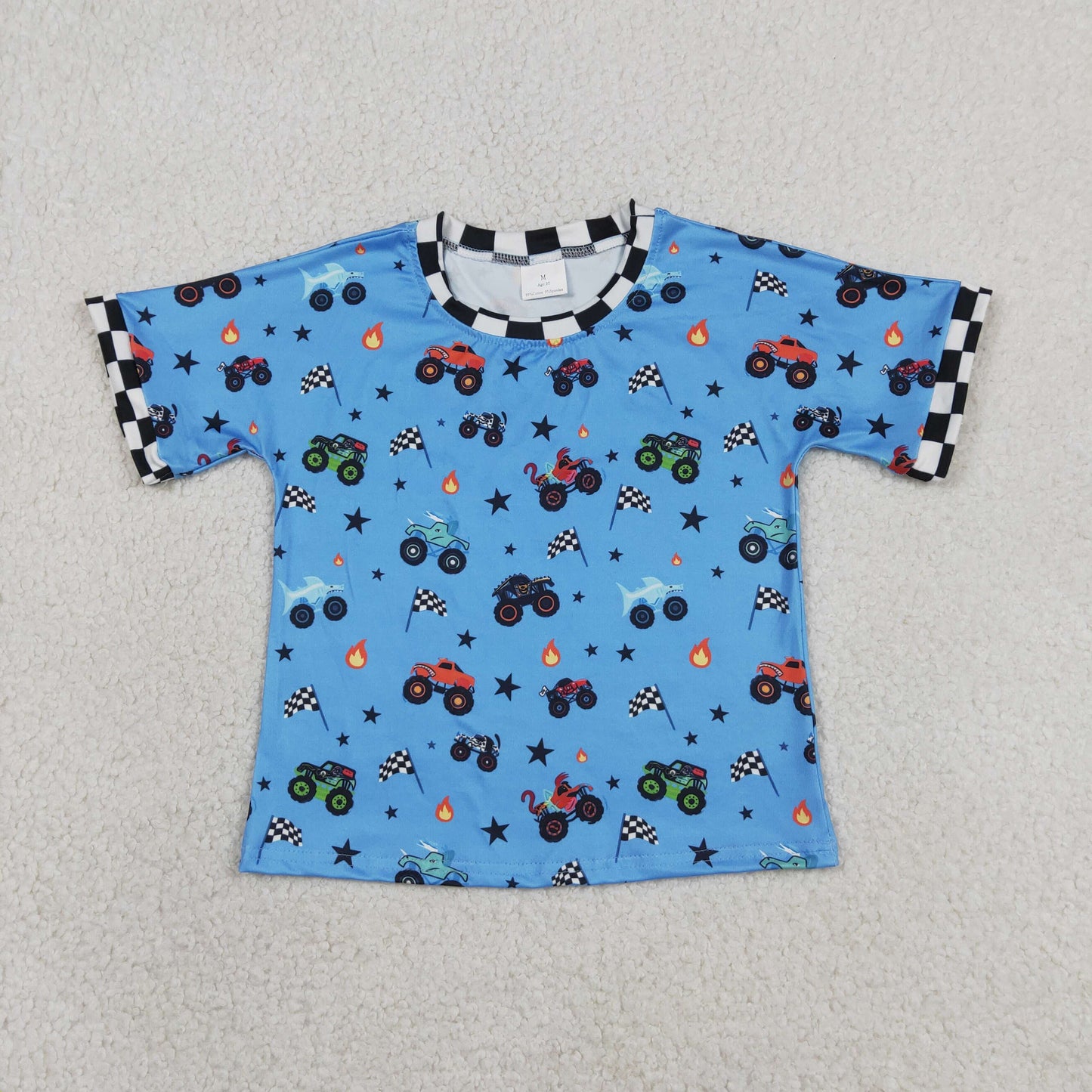 Baby Boys Blue Short Sleeves Trucks Flags Shirt Tops RTS
