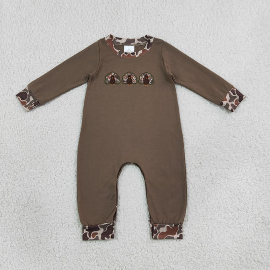 Baby Boys Infant Long Sleeves Embroidery Camo turkey Fall Romper RTS