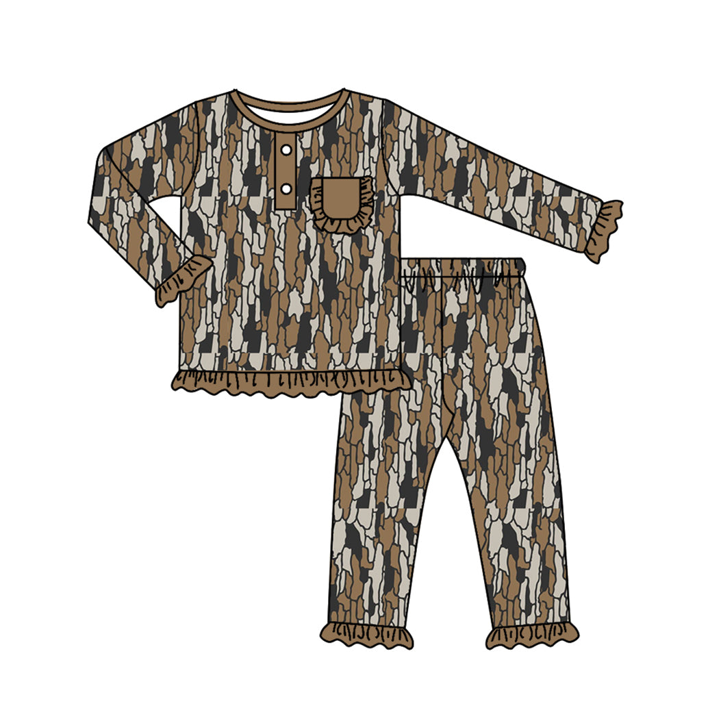 Baby Girl Fall Brown Camo Top Pants Pajamas Set