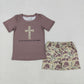 Baby Boy Short Sleeves Easter Cross Brown Shirt Camo Shorts Clothes Set RTS