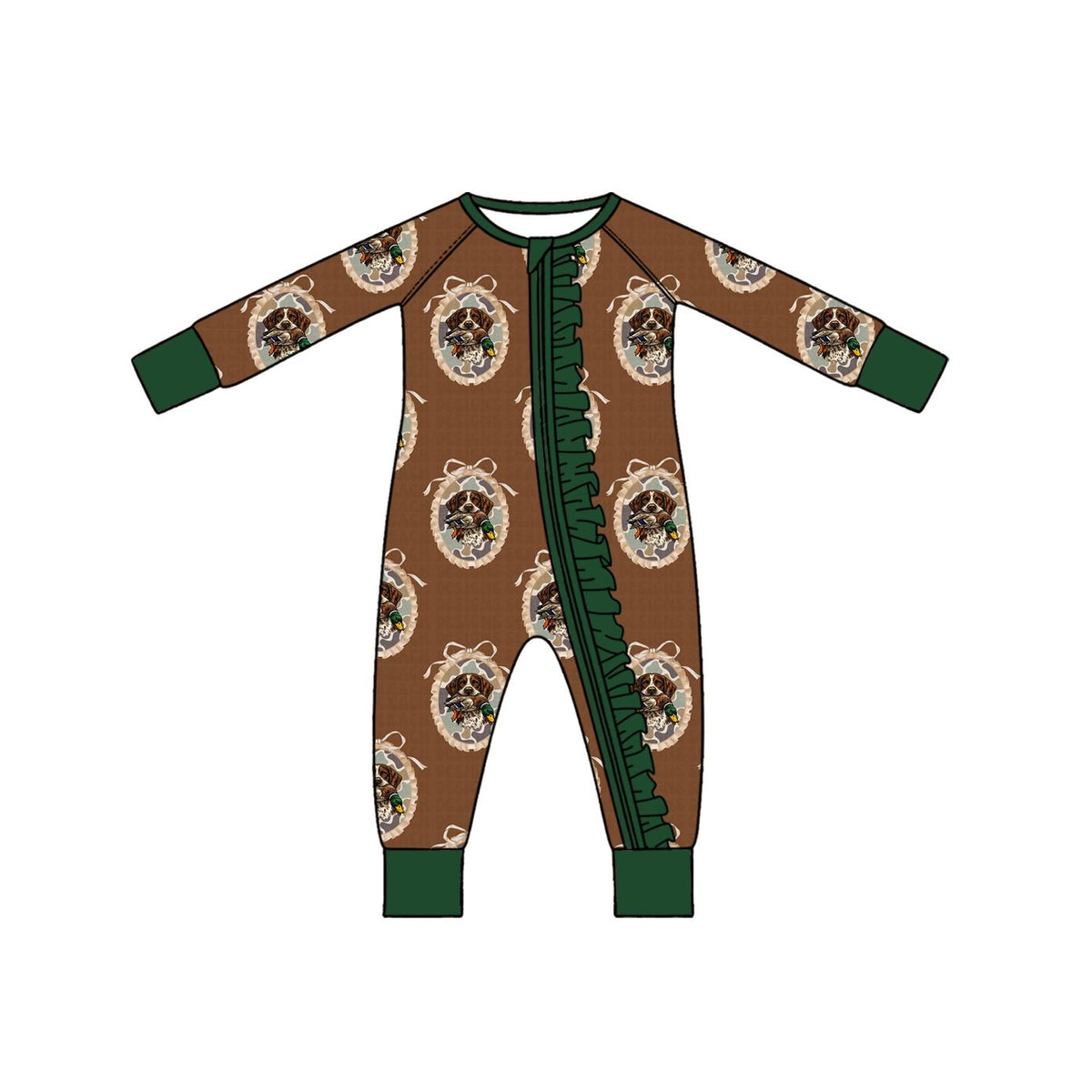 ( Moq 5 )  Preorder Baby Girls Long Sleeves Zipper Sleeper Dogs Ducks Bows Romper Hunting Clothes