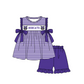( Moq 5 ) Baby Girls Toddler Short Sleeves Stripes Purple Bows Tunic Shorts Team Set