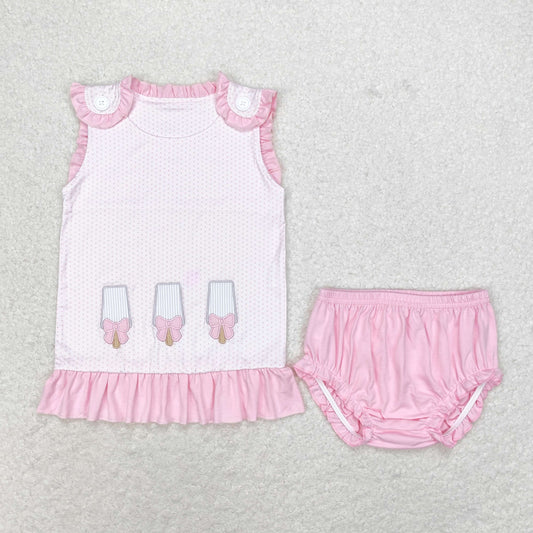 Baby Girl Embroidery Spopsicles Tops Pink Bummie Shorts Summer Set