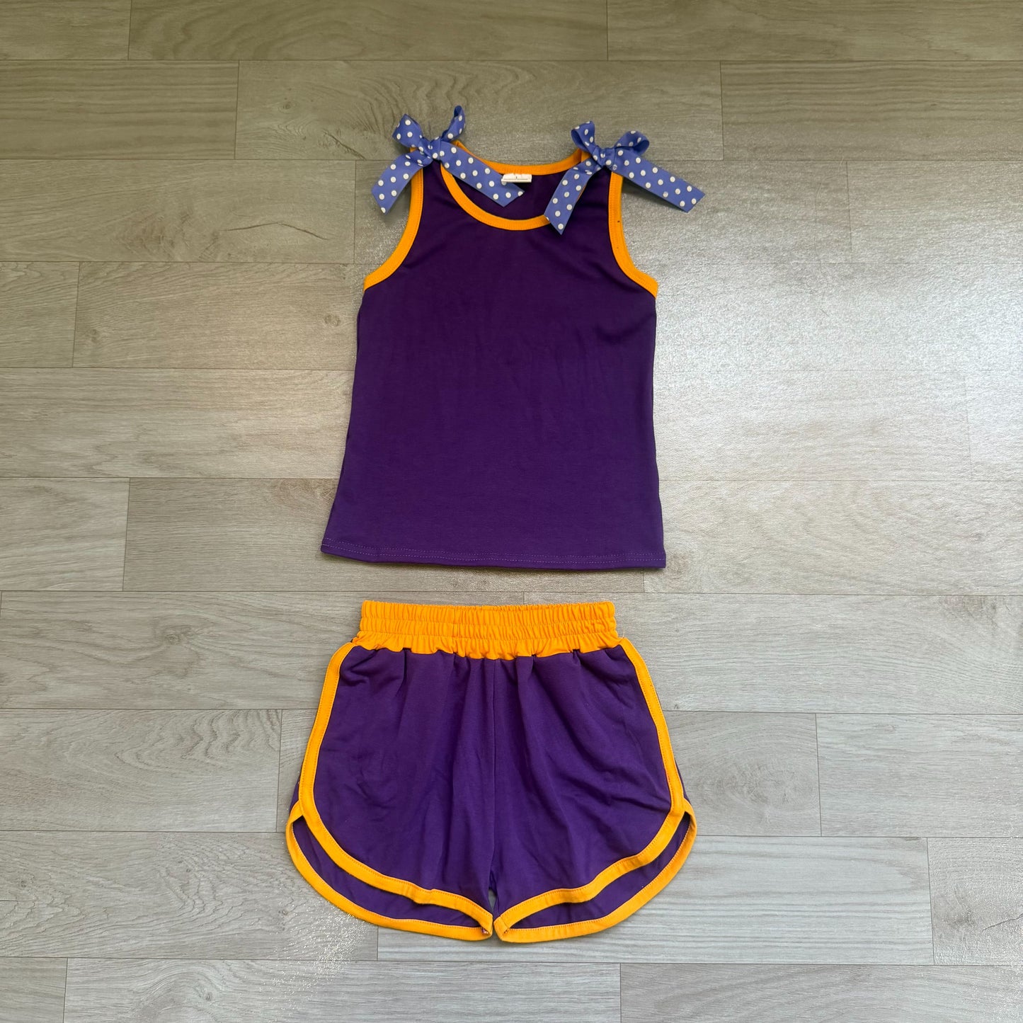 ( No moq ) Preorder Baby Girls Kids Dogs Bows Shirt Shorts Purple Set Summer Clothes