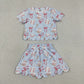 Baby Girls Short Sleeves Baseball Bows Shirt Shorts Skirt Yoga Active Blue Clothes Set RTS