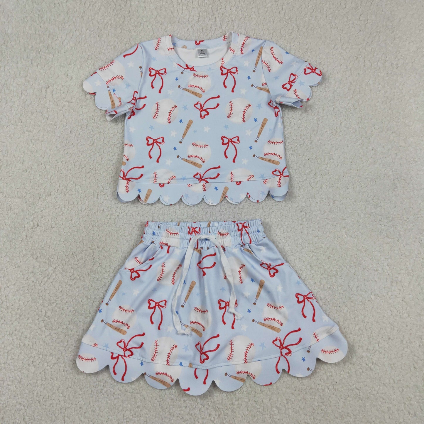 Sibling Baby Girls Softball Baseball Bows Shirts Shorts Skirts Yoga Active Clothes Sets RTS