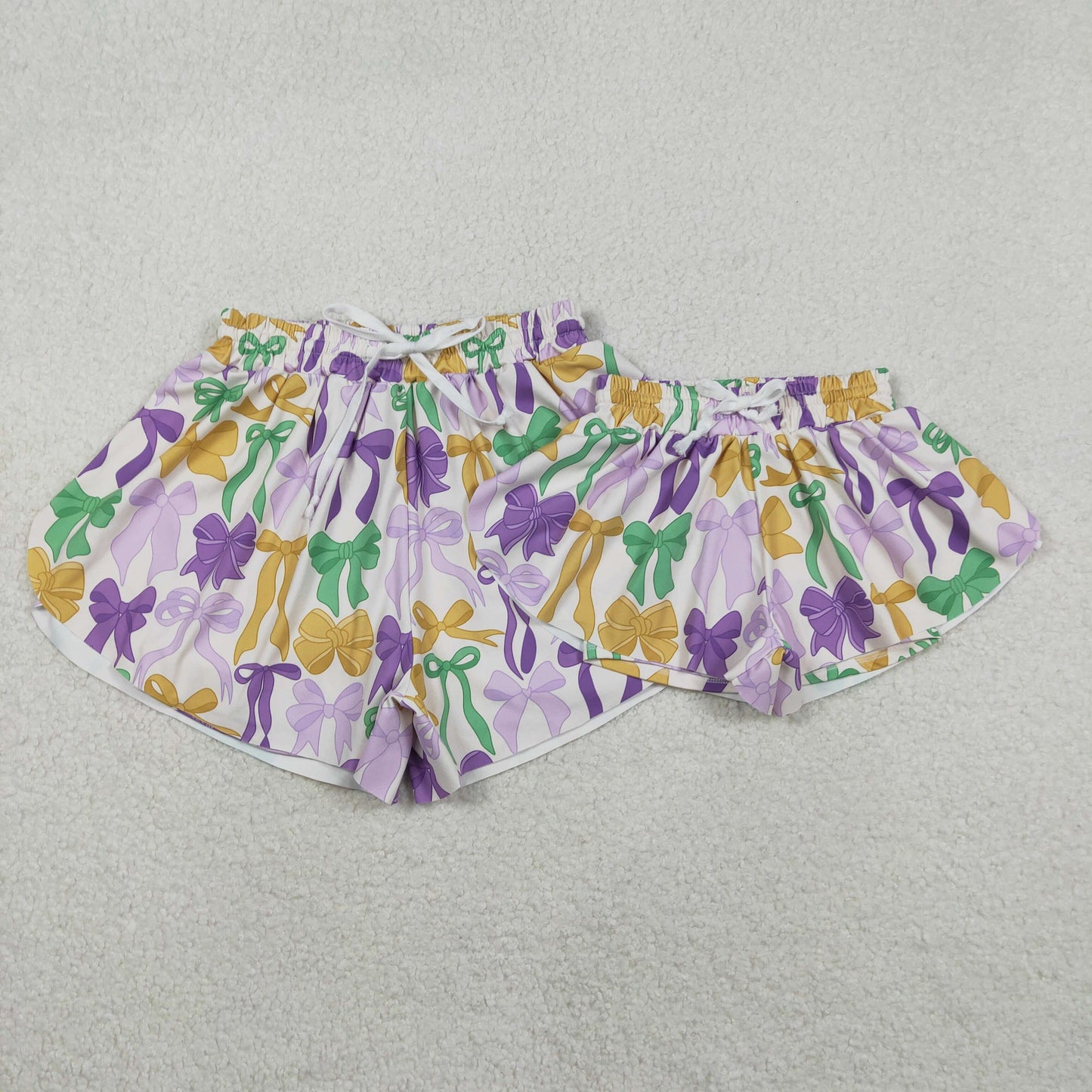 Sibling Kids Girls Adult Women Bows Shorts Yoga Active  Mom and Me Mardi Gras Clothes  RTS