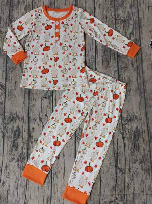 Baby Boy Long Sleeves Ducks Pumpkin Shirt Pants Pajamas Fall Clothes Set