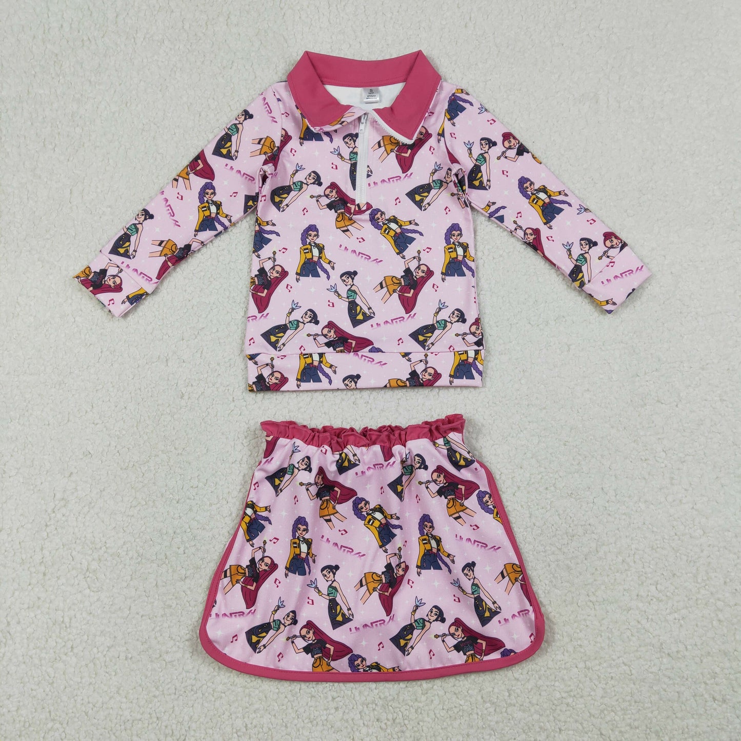 Baby Girls Singer Characters Zipper Shirt Skirt Shorts Yoga Pink Clothes Set RTS