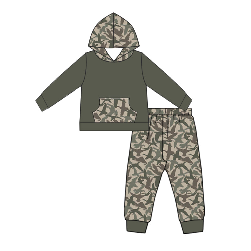 Baby Boy Camo Fall Ducks Hooded Shirt Pants Set