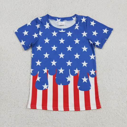 Baby Kids Short Sleeves Stars Stripes 4th of July Tee Summer Shirt Tops RTS
