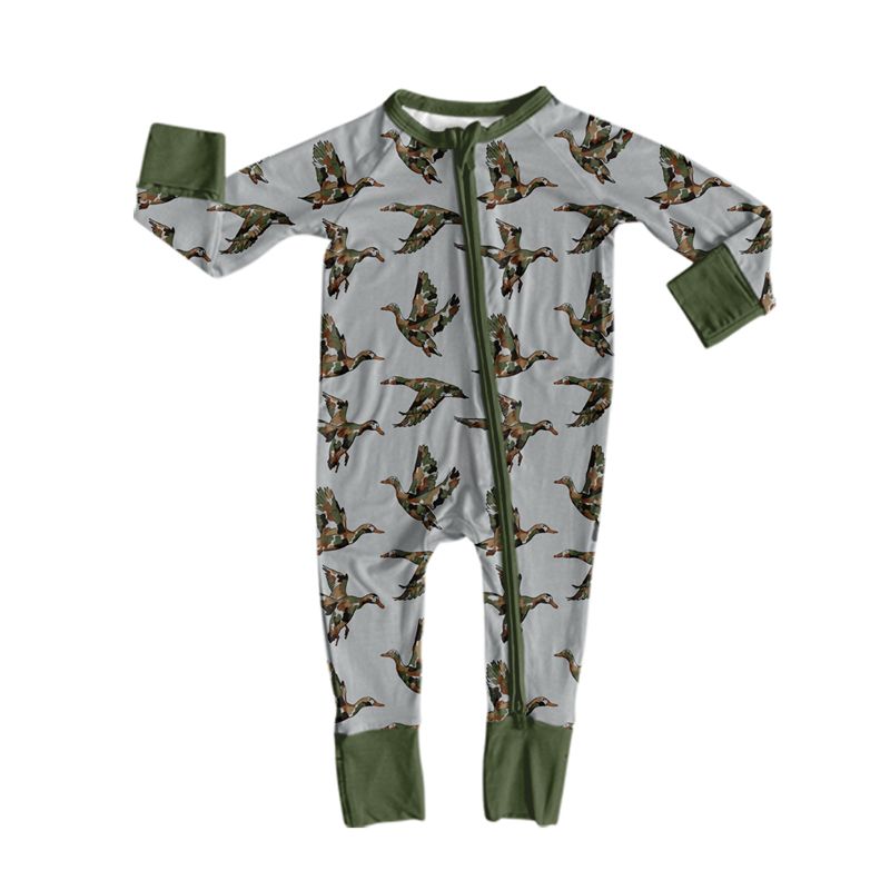 ( Moq 5 ) Preorder Baby Boys Infant Long Sleeves Camo Ducks Zipper Footie Sleeper Romper Clothes