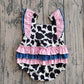 Baby Girls Kids Short Sleeves Bows Cow Print Western Bubble Romper RTS