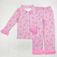 Adult Women Christmas Fur Candy Buttons Shirt Pants Pink Set Pajamas