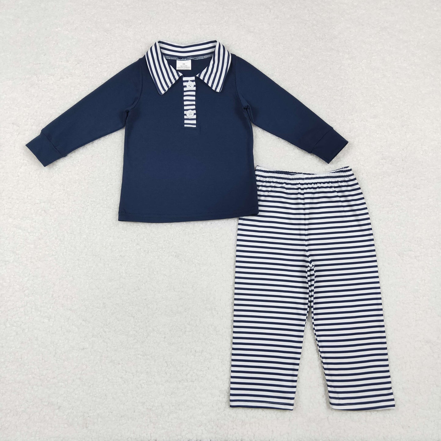 Baby Boy Long Sleeves Navy Shirt Stripes Pants Outfit Set