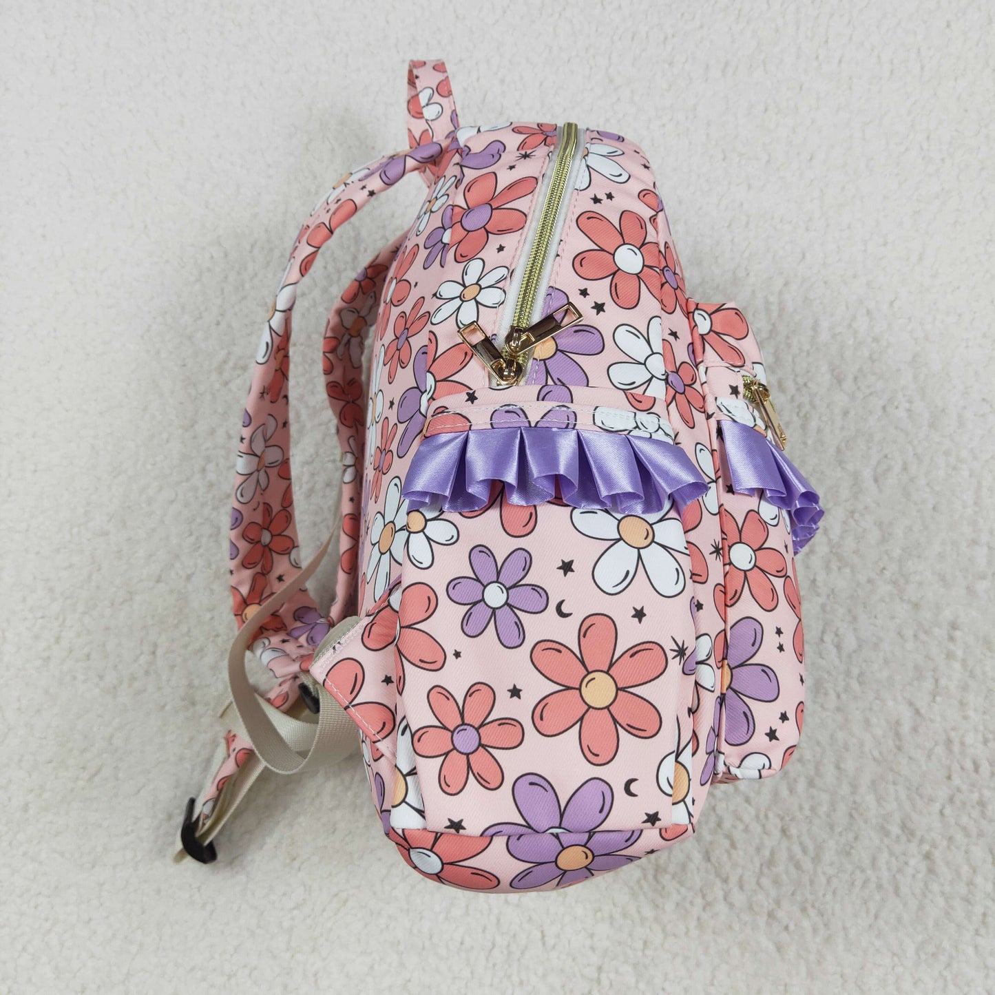 Baby Girl Flower Purple Ruffle Backpack Bags RTS