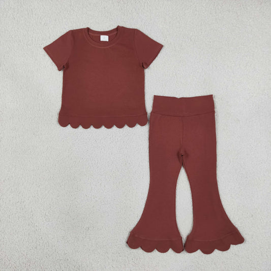 Baby Girls Kids Short Sleeves Cotton Shirt Pants Scallop Set Clothes RTS